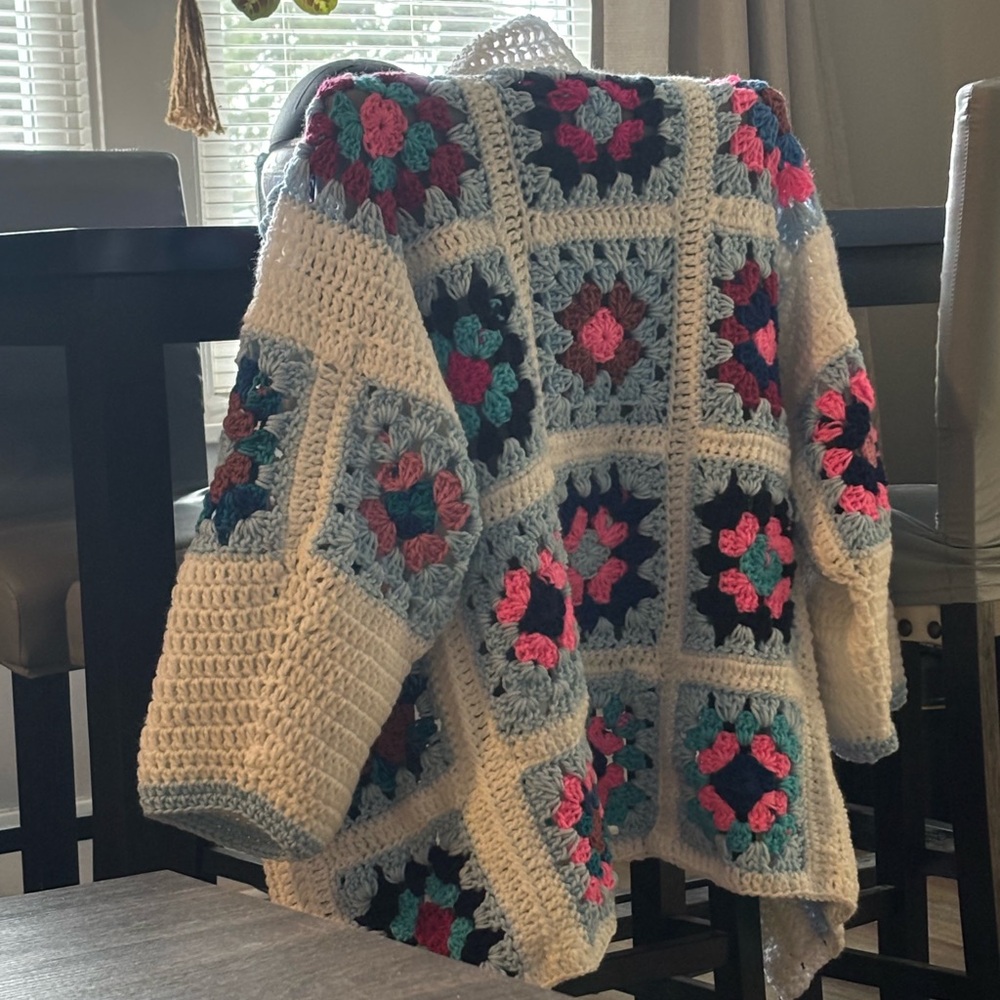 Colorful Crochet Cardigan
22 inches wide
30 inches long